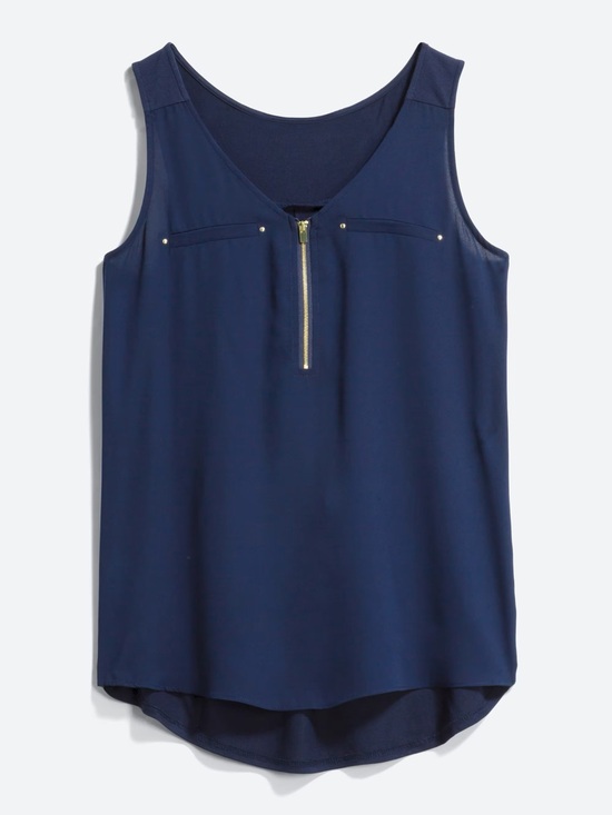 Fortune + Ivy Tops - Sleeveless Blouse Navy Zip-Front Tank Top Mixed Material